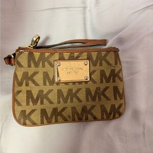 Michael Kors Tan and Brown Monogram Pouch